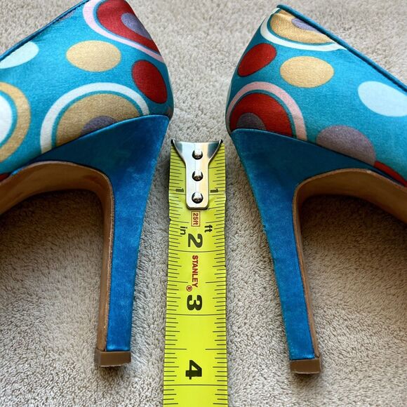 Martinez Valero Turquoise Teal Fabric Peep Toe Pump Multi-Color Dots Women’s 8.5 - Picture 9 of 16